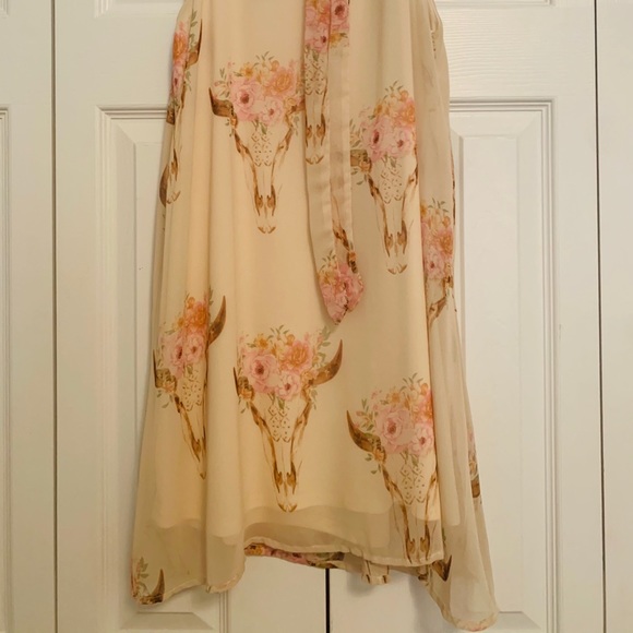 Pink Owl Bull Skull Floral A Line Dress - Picture 2 of 4